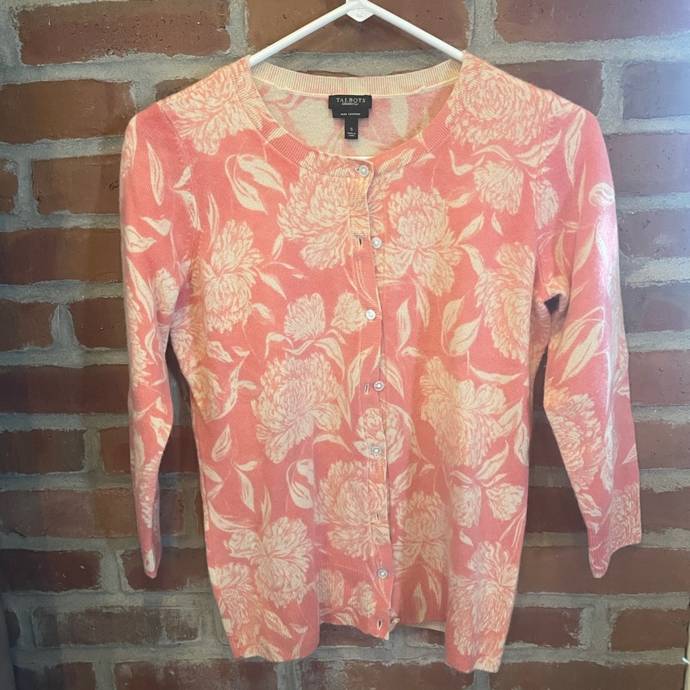 Talbots Pink Floral Cardigan Small